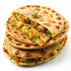 The stuffing within aloo paratha is madeon white background
