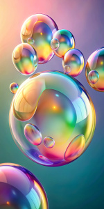 Colorful multi-colored soap bubbles, light gradient background, realism, 8k