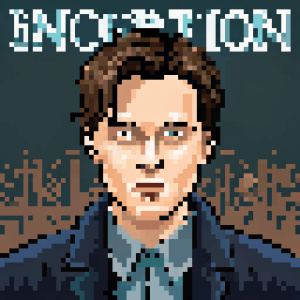 Cillian Murphy's character from the movie 'Inception' and the name of the movie on top