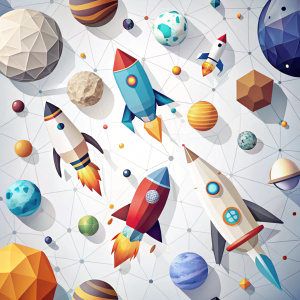 Fondo blanco, Objetos que se usan en el espacio, estructuras low poly