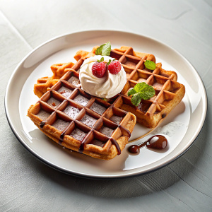 Viennese waffles with topping on a plate white background