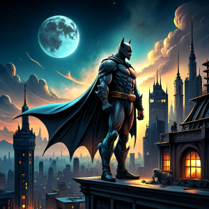 batman standing on top a building at night