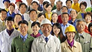 Exaggerated style: a thousand happy Chinese people in various professions