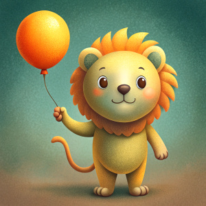 cute lion holding a balloon