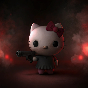 horrifying hello kitty with a gun