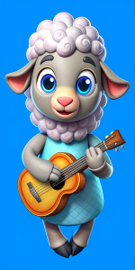 Cool sheep not blue playing the ukulele