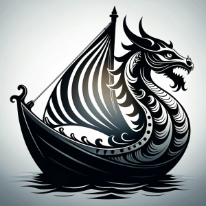 Nordic viking Longboat  Dragonboat high-definition design grey and black, realistic tattoo design, white background