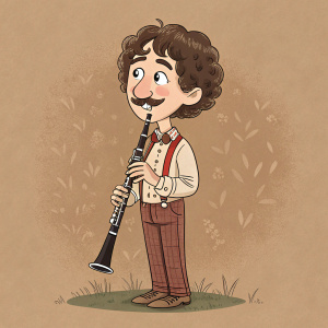 Cartoon illustration of Howard Wolowitz from The Big Bang Theory. Whimsical style, simple brown background, day 23