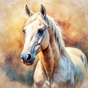 Vintage Old, Watercolor Soft Colors, Beautiful Horse, Frontal View