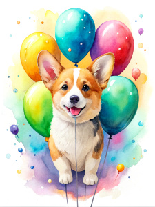 Cute corgi with balloons