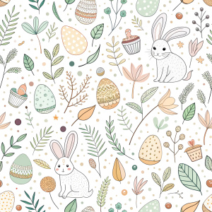 easter minimalist doodles seamless pattern tile, white ground