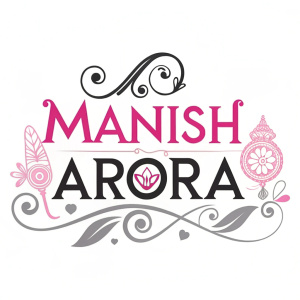 Manish Arora brand logo in modern style, featuring bold pink and black letters spelling out the name. Simple, elegant design