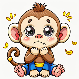 Generate a super Sighing cute little monkey   cartoon with white background