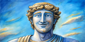 A smiling Greek statue