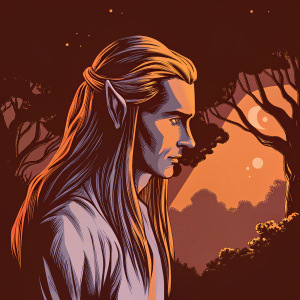 Sketch of Alynaintime, an elven male with flowing long hair. Pencil sketch, detailed anatomy, facial features, and background of a mystical forest