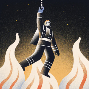 Digital illustration of Shinra Kusakabe from Fire Force. Futuristic attire, dynamic pose. Dark background, bright flames