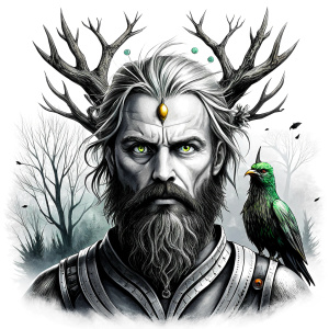 Wikinger mit zwei Gesichtern baum yggdrasil – and weapons high-definition design grey and black, realistic tattoo design, white background