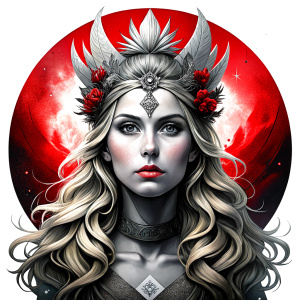 Saga, The Seer - Nordic Goddess of Sagas & Myths perfect realistic art, high-definition grey and black, white background tattoo design