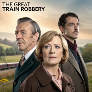 DVD cover for 'The Great Train Robbery'. Front features a trio: a mature man, a woman with bob haircut, and a suited man with stern look. Story elements in background.