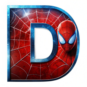 letter D on it spiderman, white background, no shadow, no background,