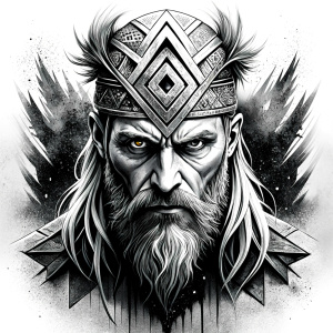 walhalla, viking warrior,  runics face, black work, white backrounds