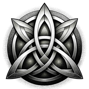 Celtic Paganism and Druidry symbols tattoo design - perfect realistic art - high-definition - grey and black - white background 