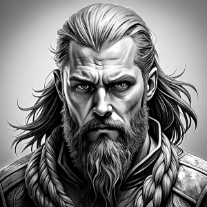 viking ragnar perfect realistic art, high-definition, high-definition grey and black, white background 