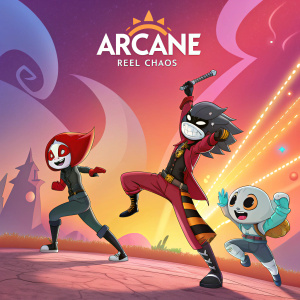 Promotional poster for Arcane: Reel Chaos. Features animated characters in dynamic poses, set against a vibrant background.