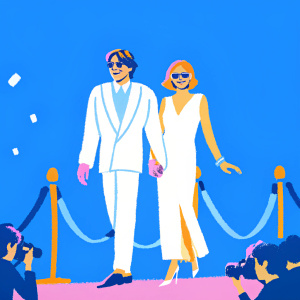 Ellen Barkin and Gabriel Byrne, dressed in elegant attire, at the Oscar ceremony. Red carpet event with flashing cameras