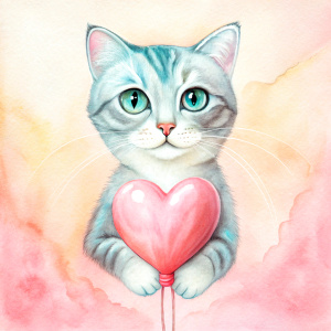 realistic bigeye grey cat , balloon