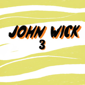 Stylized title for John Wick 3. The text is vibrant and dynamic. The logo design features bold, flowing letters. A modern, digital style with bright colors