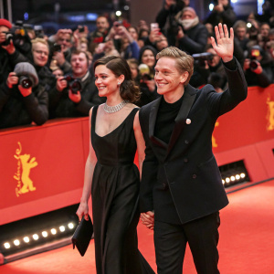 Matthias Schweighöfer and Ruby O. Fee at Berlinale, walking the red carpet. Crowds cheering.