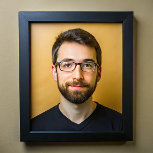 Un porta retrato sin bordes de color negro con la vista de frente y el fondo que sea de un color sólido 
