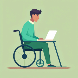 man in wheelchair working
