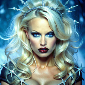 Pamela Anderson,hot,nordic blonde,barb wire pam anderson,slavic blonde,cj parker baywatch,black lipstick,blue growing eyes,beautiful blonde full length,goddess,love,darkness,power,hate,evil,goddess of moon,witch,frozen,white queen, winter queen