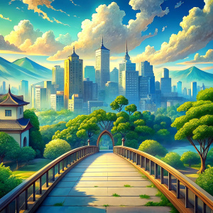 anime background city bridge