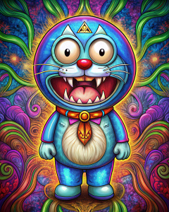 create a cartoon image of Doraemon with a scary face