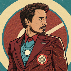 Illustration of Tony Stark, from Marvel comics, in a vintage comic book