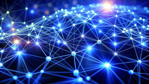 Abstract network connections with glowing nodes on a dark background psychology