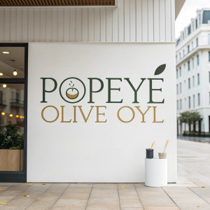 Minimalist logo design for 'Popeye Olive Oyl' in a custom font. White background
