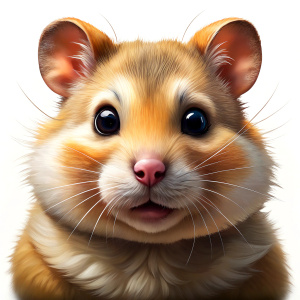 Realistic photograph of a complete face hamster, white background