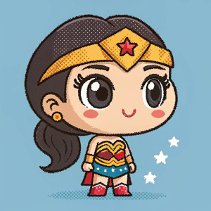 A pixel art version of Wonder Woman. Character is in a simplified, chibi-style design.