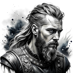 Nordic ragnar - perfect realistic art, high-definition grey and black, white background tattoo design