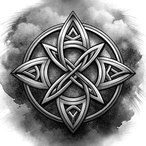 Celtic Paganism and Druidry symbols tattoo design - perfect realistic art - high-definition - grey and black - white background 