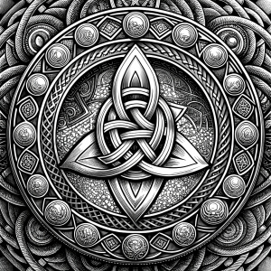 Celtic Paganism and Druidry symbols tattoo design - perfect realistic art - high-definition - grey and black - white background 
