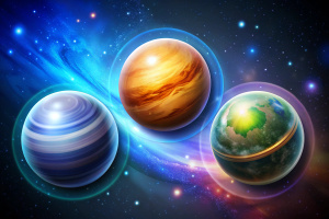 Photoshop, gimp, inkscape иконки в виде планет в космосе