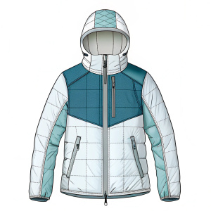 
Women's Timberland Hypercore Insulated Jacket, Liner development plan illustartion,Style reference jack-wolfskin, The North Face, Arc'teryx, Patagonia, Mountain Hardware, Montbell, Columbia,Timberland these brands,white background.
