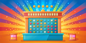 Создайте яркий и привлекательный баннер для онлайн игры Plinko. Баннер должен включать веселый и красочный фон, напоминающий игровую атмосферу телешоу, с акцентом на азарт и веселье. Основной элемент — доска Plinko с видимыми штырями и дисками, которые падают вниз. Используйте яркие и насыщенные цвета, такие как синий, красный, желтый и зеленый, чтобы создать позитивное и захватывающее впечатление. Добавьте блестки и конфетти вокруг доски Plinko для усиления ощущения праздника и азарта.