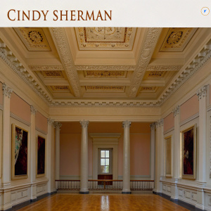 Homepage of Cindy Sherman's official website. Large gallery of images. Text detailing her unique artistic techniques and inspirations.