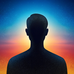 An anonymous silhouette of a guy. A broad, fat face